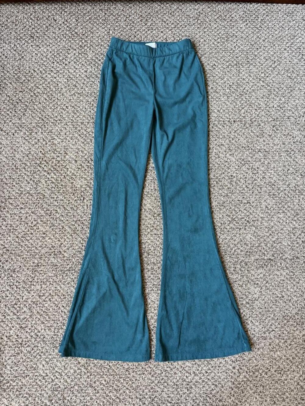 Teal flared velvet legging pants